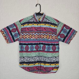Vintage 90s Company One Nepal Cotton Tribal Print Shirt Men's Large Maximalist